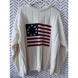 Vintage Old Glory Sweater Mens Large Pullover Knit Flag USA Crew Neck Patriotic